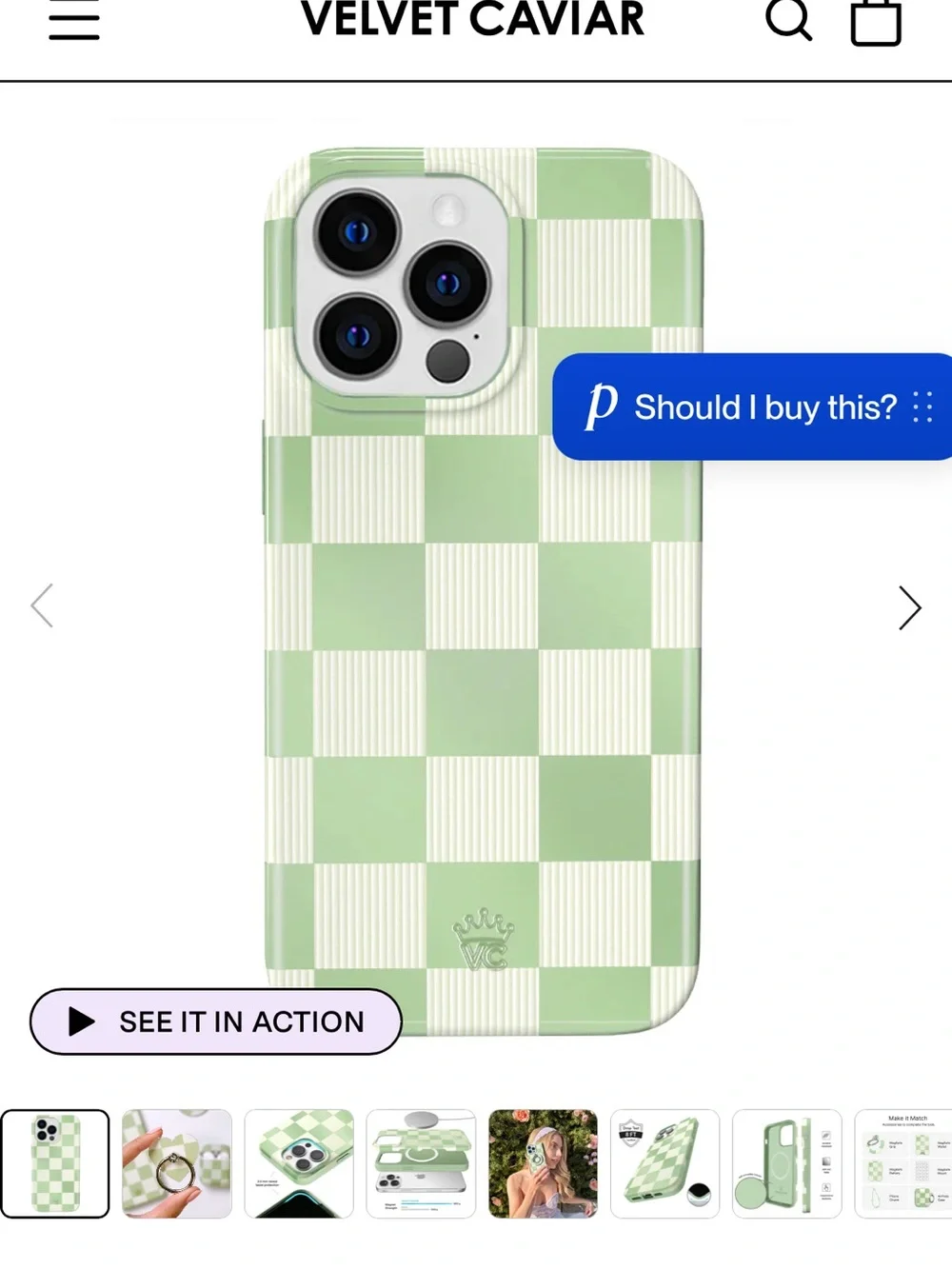 Velvet Caviar limited edition, pistachio Green & Cream Checkered Phone Case